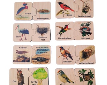 Wooden memory puzzle - Montessori toys - bird nest puzzle - wooden toys