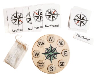 Compass rose puzzle - cardinal directions - Montessori geography - Homeschooling activities