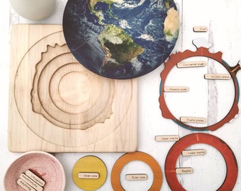 Layers of the Earth wooden puzzle - Montessori great stories With PDF cards and companion guide