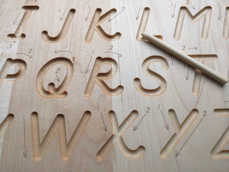 alphabet tracing board natural wood dnealian font etsy