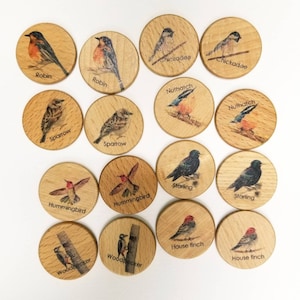 Backyard birds memory puzzle - wooden memory game - farm - transportation - woodland animals  birthday gift - wooden toys - stocking stuffer