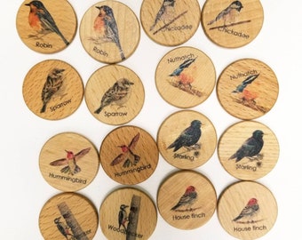 Backyard birds memory puzzle - wooden memory game - farm - transportation - woodland animals  birthday gift - wooden toys - stocking stuffer