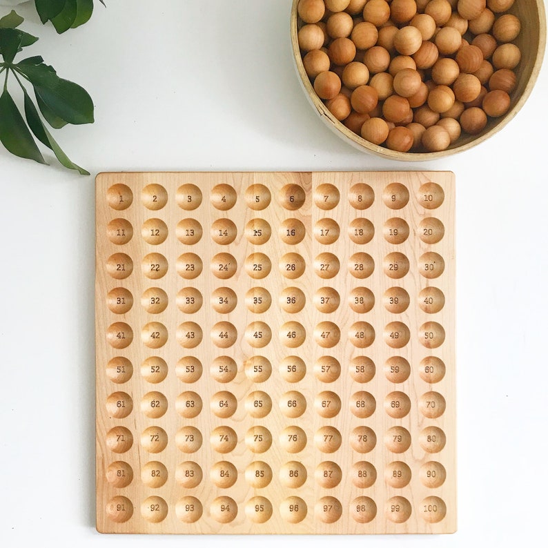 The Original Hundred board hundred frame 100 board counting board Montessori toy math manipulative Montessori materials Engraved - Maple