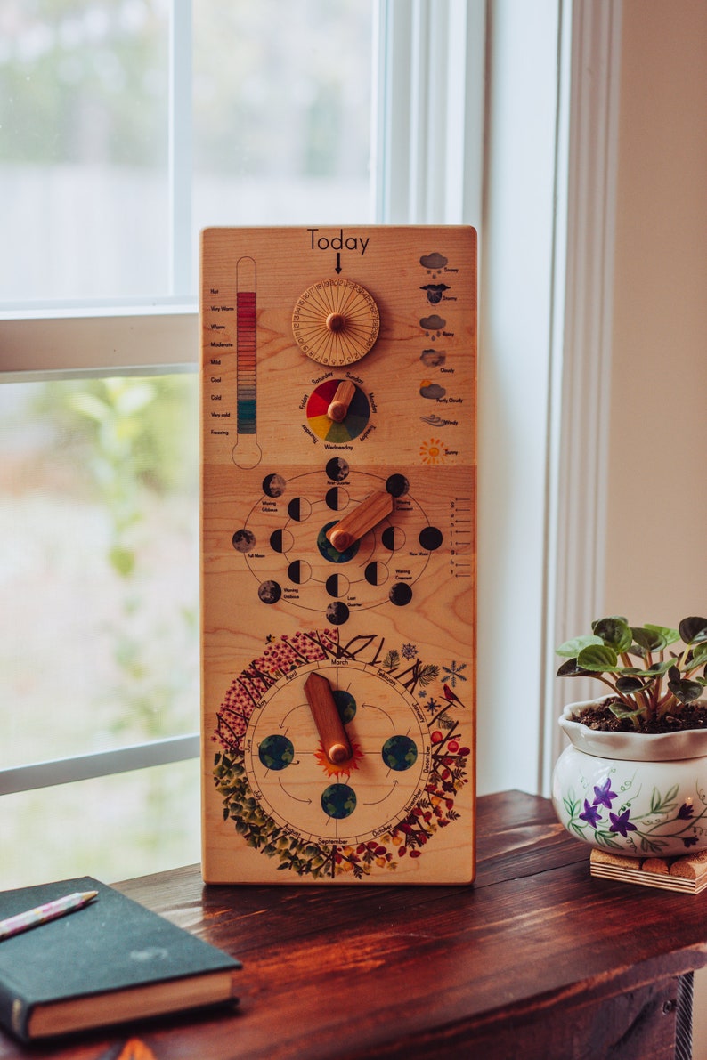 Wooden perpetual calendar, Perpetual calendar, wood calendar, Waldorf calendar, Montessori calendar, homeschooling calendar image 4