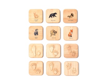 Animal tracks play dough stampers - animal track stamps - animal tracks study - wooden playdough moulds - wooden toys - slime - Montessori