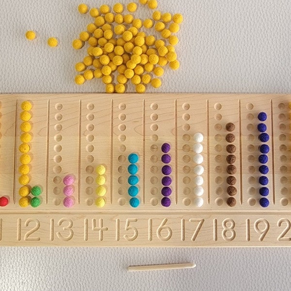 Tableau pour adolescents - Tableau pour compter les nombres 11-20 - Tableau pour tracer les nombres - Escalier en perles Montessori
