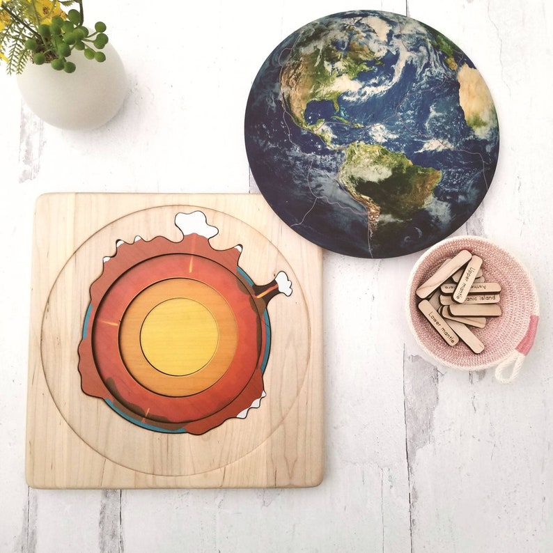 Layers of the Earth wooden puzzle Montessori great stories With PDF cards and companion guide imagem 2