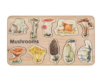 Mushroom wooden puzzle - Montessori wooden puzzle - Gift for kids - Nature lover gift - Christmas gift