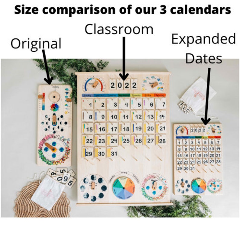 Expanded Wooden perpetual calendar with seasons, moon phases, months, days and weather image 8