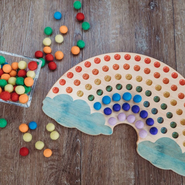 Farbsortierspiel - Regenbogen farblich passendes Spiel - Regenbogen Zählbrett - Holz regenbogen - Sortiertablett - Montessori Klassenzimmer