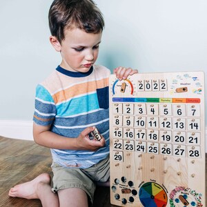 Expanded Wooden perpetual calendar with seasons, moon phases, months, days and weather image 5