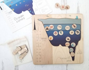 Layers of the ocean puzzle - Ocean zones wooden puzzle - Montessori