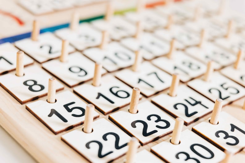 Expanded Wooden perpetual calendar with seasons, moon phases, months, days and weather image 6