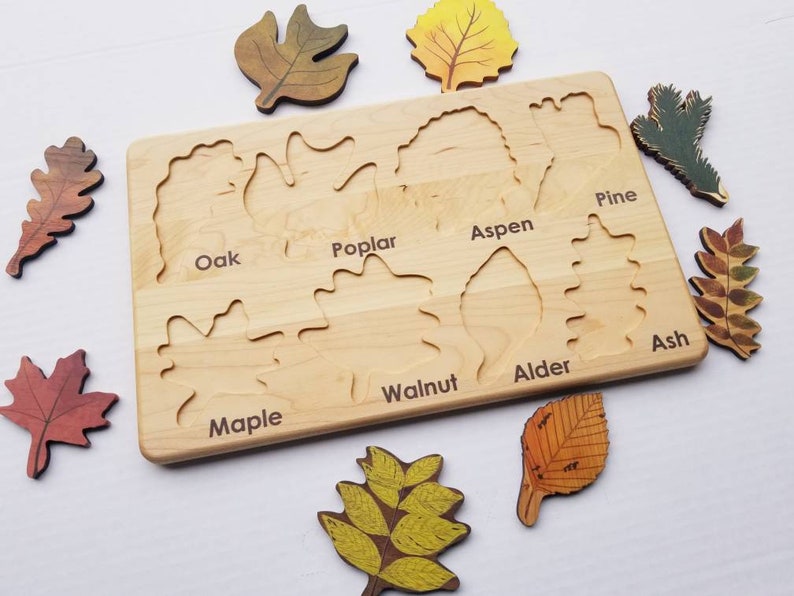 Leaf puzzle, Montessori puzzle, Christmas gift, wooden puzzle, stem toy image 7