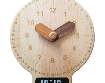 Analog to digital learning clock, learn to tell time, wooden toy clock, Montessori math