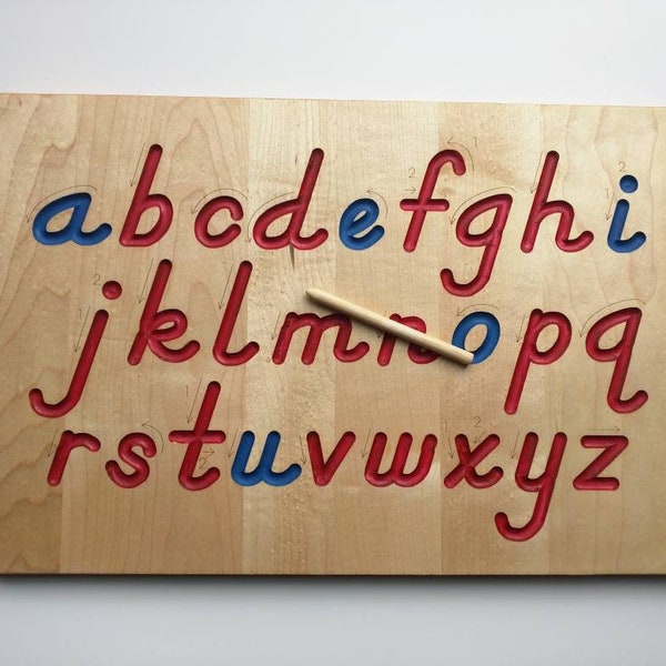 Alphabet Tracing board, Montessori colors, D'Nealian font with guided arrows, wood alphabet tracing board