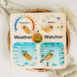 Weather station - Montessori Weather chart - Weather wheel - Wooden weather - gift for kids - Weather calendar