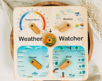 Weather station - Montessori Weather chart - Weather wheel - Wooden weather - gift for kids - Weather calendar