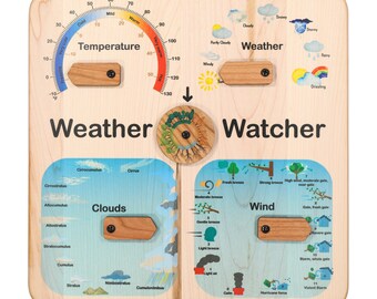 Weather station - Montessori Weather chart - Weather wheel - Wooden weather - gift for kids - Weather calendar