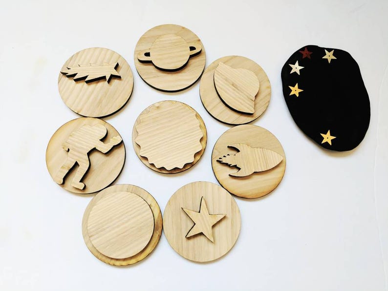 Playdough stampers Space playdough stamps Set of 8 stamps Christmas gift stem toy playdough tools wooden toys stocking stuffer image 2