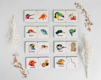 Double sided self-correcting bird beak adaptations, educational toys, Montessori puzzle