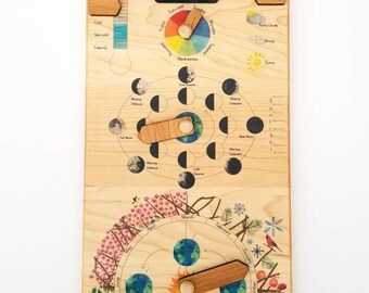 Wooden perpetual calendar, Perpetual calendar, wood calendar, Waldorf calendar, Montessori calendar, homeschooling calendar