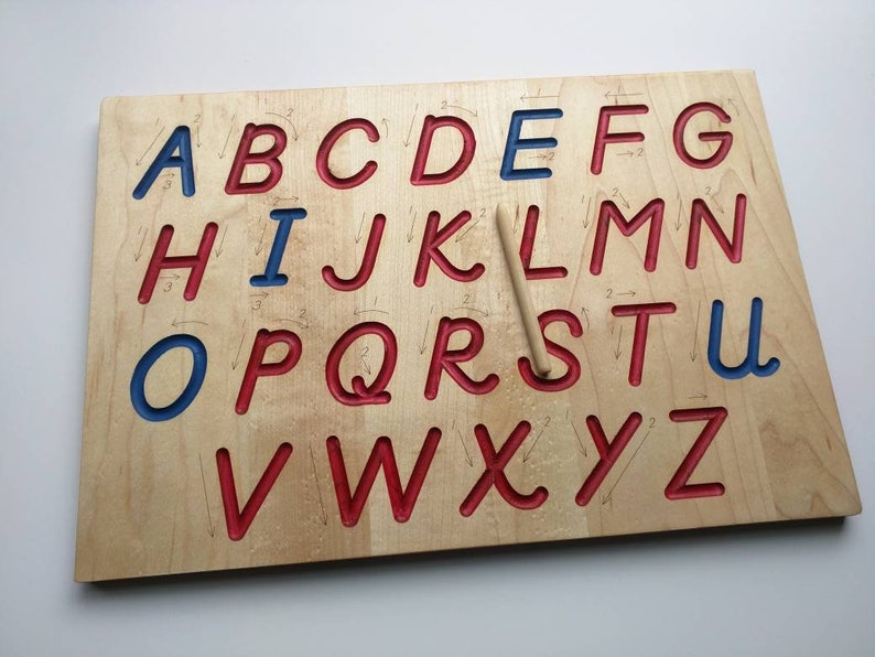 Alphabet Tracing board Montessori colors D'Nealian font Etsy