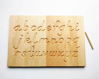 Alphabet tracing board, Natural wood, D'Nealian font alphabet tracing with guided arrows, educational toys