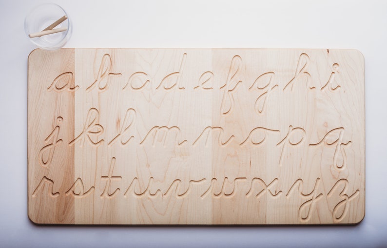 Cursive alphabet tracing board wooden alphabet board wooden tracing board Montessori Waldorf image 1