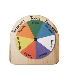 Days of the week wheel Yesterday Today Tomorrow wheel Montessori calendar Waldorf color days