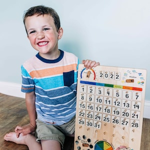 Expanded Wooden perpetual calendar with seasons, moon phases, months, days and weather image 2