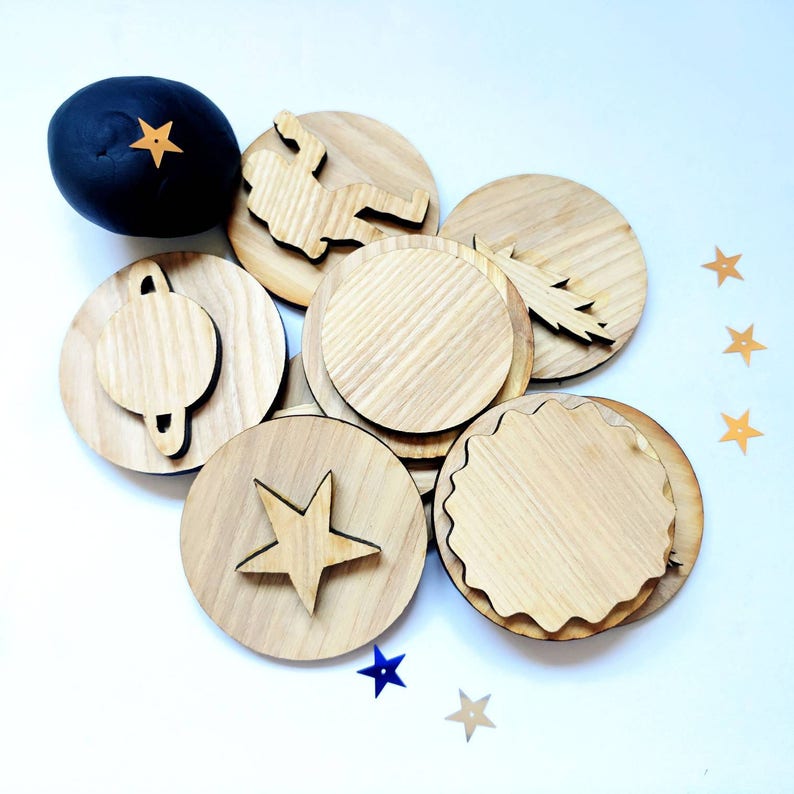 Playdough stampers Space playdough stamps Set of 8 stamps Christmas gift stem toy playdough tools wooden toys stocking stuffer image 3