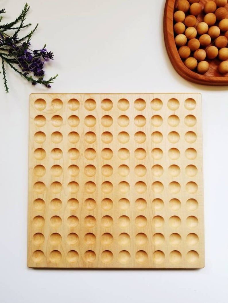 The Original Hundred board hundred frame 100 board counting board Montessori toy math manipulative Montessori materials Plain - Maple