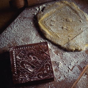 Wooden cookie mold culinary biscuit mould- &#39;German Weather house&#39; - inspired by antique springerle speculaas designs