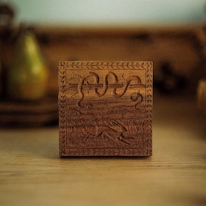 Wooden cookie mold culinary biscuit mould- &#39;The hare and the serpent&#39; - inspired by antique springerle speculaas designs