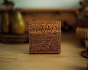 Wooden cookie mold culinary biscuit mould- &#39;The hare and the serpent&#39; - inspired by antique springerle speculaas designs