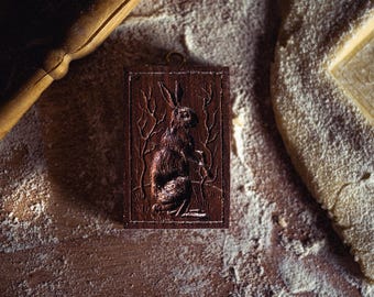 Wooden cookie mold culinary biscuit mould- &#39;&#39;the hare&quot; - inspired by vintage and antique springerle