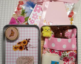 Tiny Treasure Box Gift For Daughter, Granddaughter, or Friend.  A Soft Little Bedtime Bunny Tucked In For The Night With Teddy  A Book.