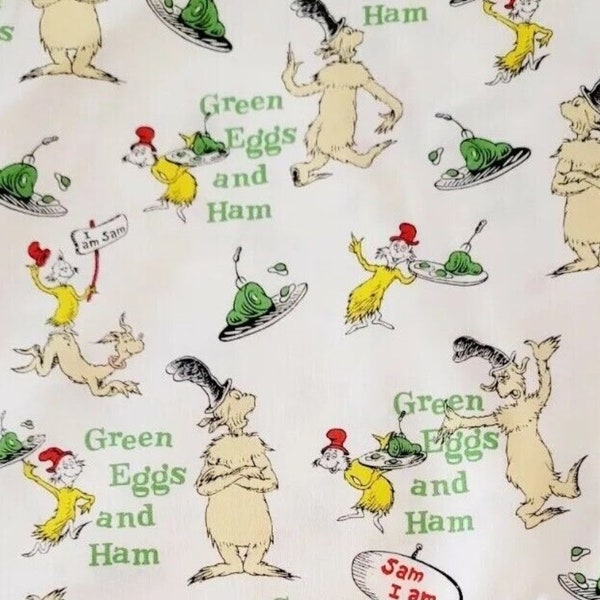 Cat In The Hat Green Eggs And Ham Fabric Fat Quarter for Sewing, Quilting Crafts. Quality Cotton. Dr. Seuss Sam I am Green Eggs. SHIPS FAST