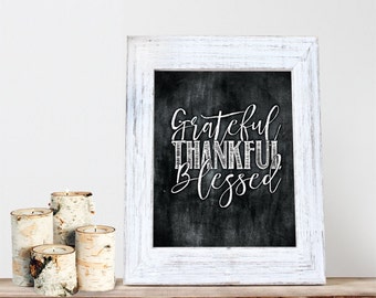 Instant Download, Grateful Thankful Blessed, Fall Printable, Wall Art, Thanksgiving Decor, Chalkboard Art, Autumn Printable, Holiday Decor