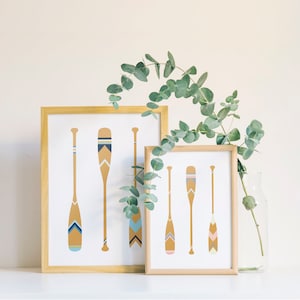 Instant Download, Nautical wall art, Canoe Paddle, Wooden Paddle, Coastal Printable, Painted Oars, Cottage Decor, Wall Decor, Cabin Decor