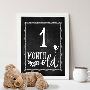 Download instantâneo, adereço de foto de idade mensal para impressão, marco, sinal de bebê, quadro-negro, criança, bebê de 1 a 12 meses, 1 ano, sinal de idade