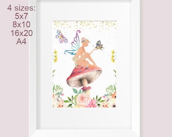 Instant Download, Fairy Print, Butterfly print, Fairies, Fantasy, Fairy Watercolor, Fairy Sitting, Fairy Silhouette, Girls room, Fairy Art