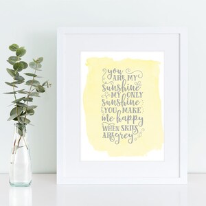 Instant Download, You Are My Sunshine, Watercolor Print, Kids Wall Art, Nursery Decor, Nursery Rhyme, Sunshine Printable Decor, nursery