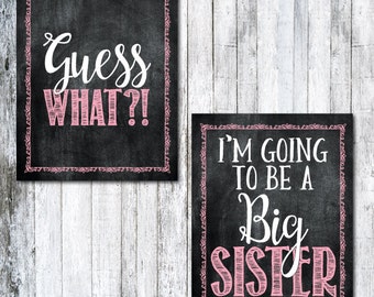 Instant Download, Pregnancy Announcement, set of 2, 8x10, Guess what, I'm going to be a big sister, Chalkboard Photo Prop, reveal