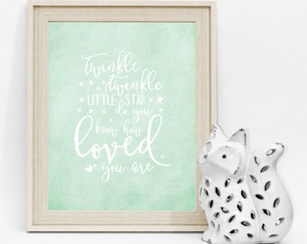 Instant Download, Twinkle Twinkle Little Star Do you know how loved you are, 8x10, stars, Yellow & Mint, Digital Printable Wall Decor