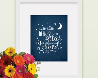 Descarga instantánea - Twinkle Twinkle Little Star ¿Sabes lo amado que eres- 8x10 - estrellas - azul - luna - cielo nocturno - guardería - bebé