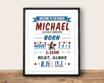 Personalized PRINTABLE nursery, Personalized Heroe Print, New Baby, Personalized Birth Stats, Birth announcement, personalized nursery