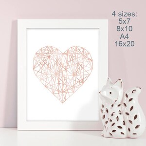 Instant Download, Rose Gold Geometric Heart, Printable Art, Gold Heart, Love Print, Modern Decor, Nursery Decor, Nursery Printable