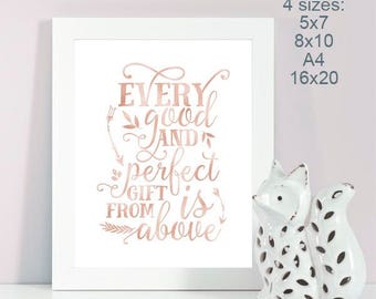 Descarga instantánea, cada regalo bueno y perfecto es de arriba, lámina de oro rosa, decoración de vivero, vivero imprimible, arte de pared de guardería, decoración de pared
